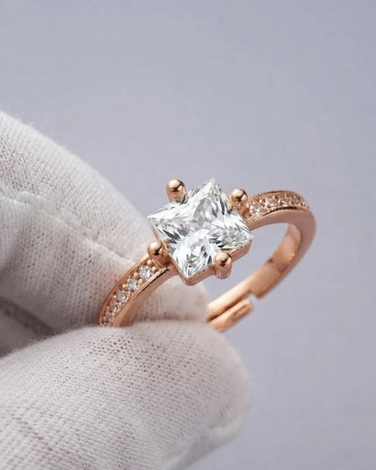 Square Sparkle White Stone Adjustable Ring for Women – Rose Gold Finish | JEWELHIRA