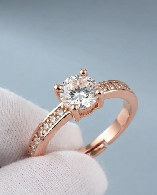 Classic Round American Diamond Ring for Women – Rose Gold Plated | JEWELHIRA