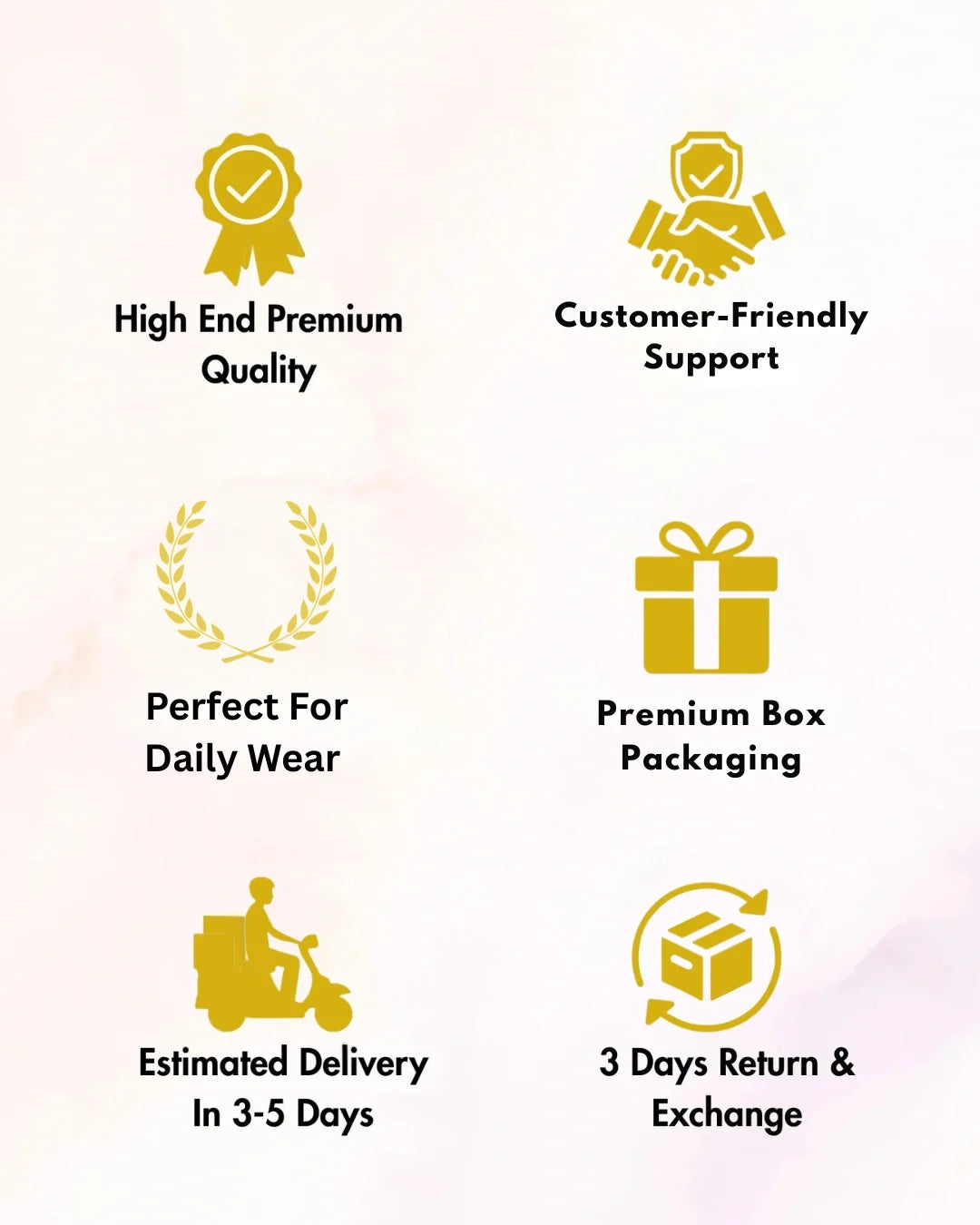 Set of icons and text highlighting product features on a light background