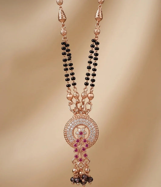 Rose Gold Plated Round CZ Tassel Mangalsutra for Women | JEWELHIRA