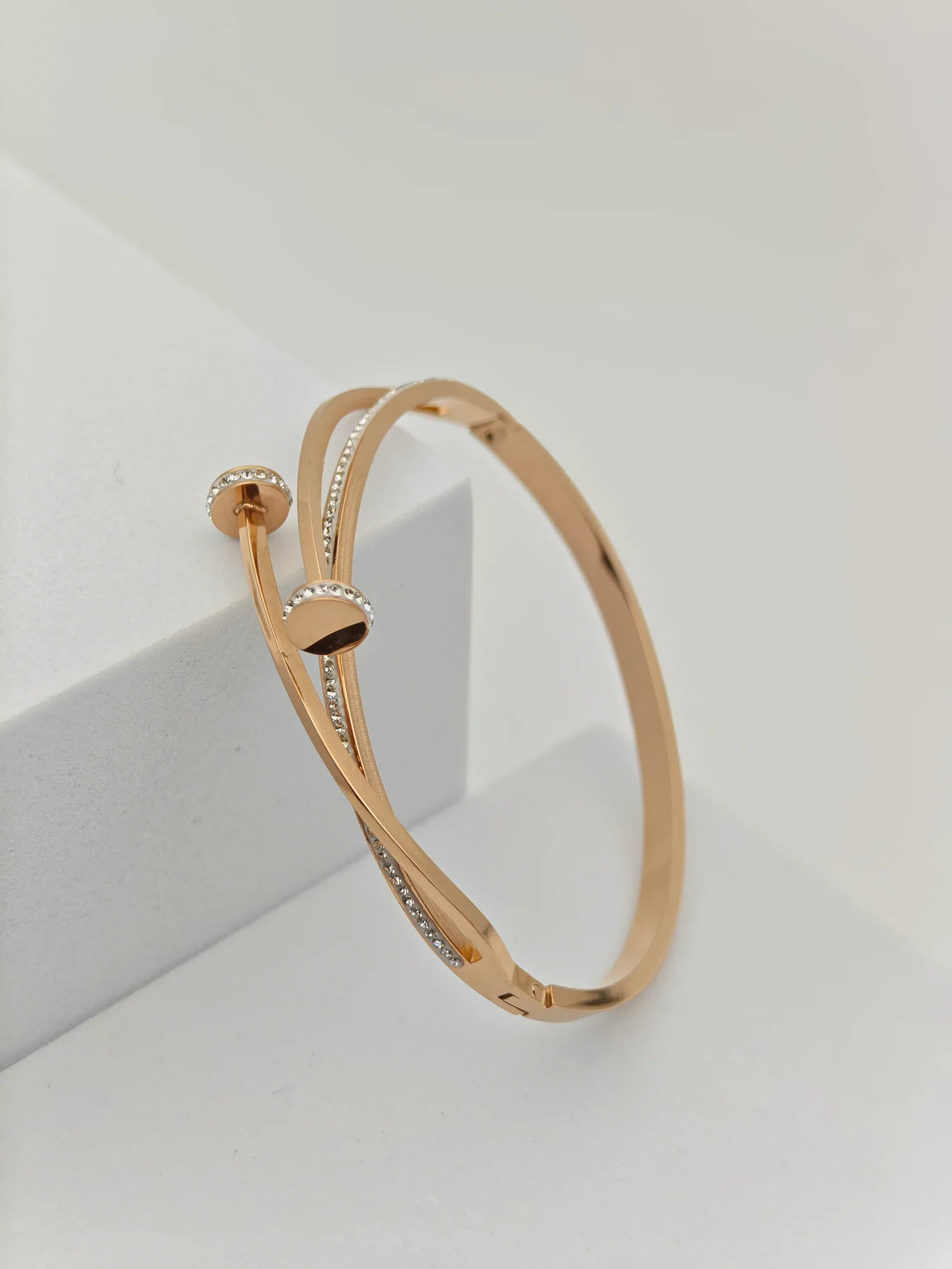 Dual Cap Rose Gold Finish Bracelet for Women | JEWELHIRA