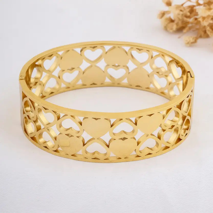 Golden Heart Gold Finish Bangle for Women | JEWELHIRA