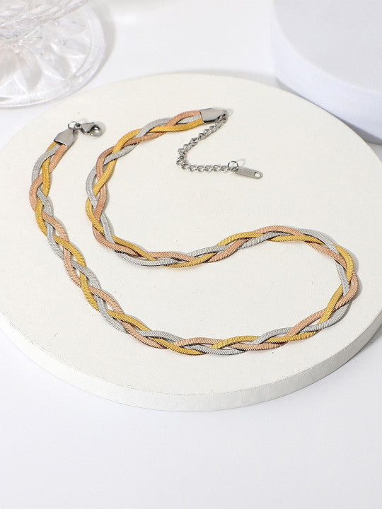 Triple Tone Layered Chain Necklace for Women | JEWELHIRA