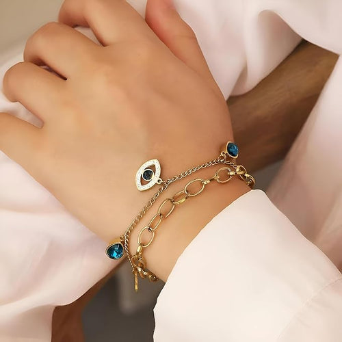 Blue Charm Gold Finish Bracelet for Women | JEWELHIRA