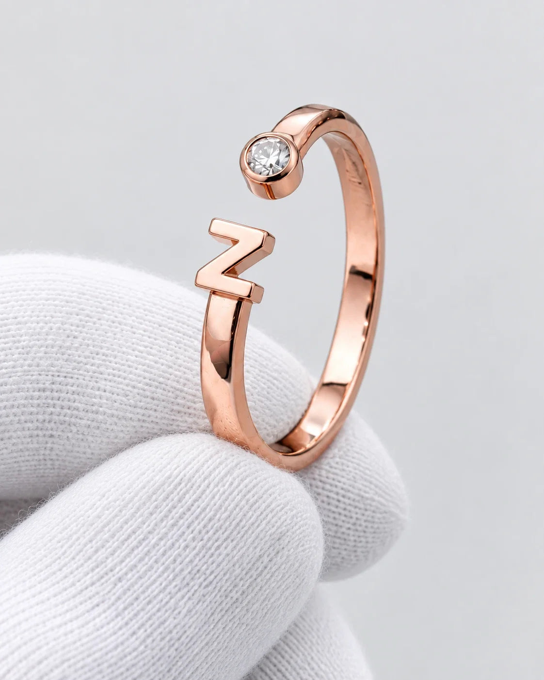 Elegant N Alphabet Ring for Women – Rose Gold Plated | JEWELHIRA
