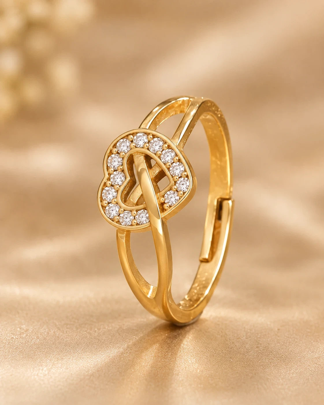 Elegant Heart Gold Plated Ring for Women – Adjustable Daily Wear Ring | JEWELHIRA