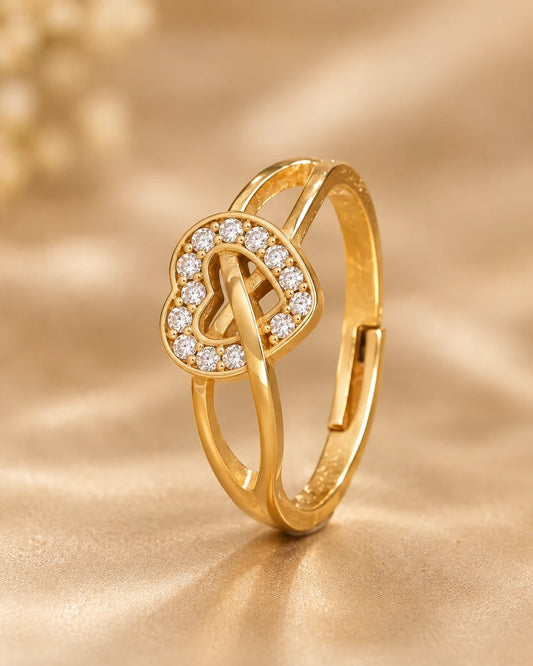 Elegant Heart Gold Plated Ring for Women – Adjustable Daily Wear Ring | JEWELHIRA