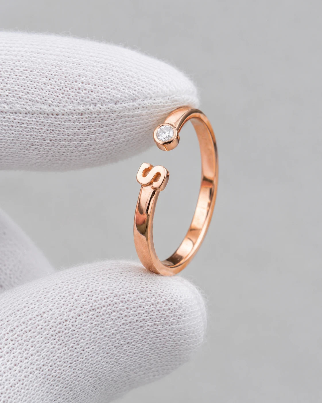S Letter Rose Gold Plated Adjustable Ring for Women | JEWELHIRA
