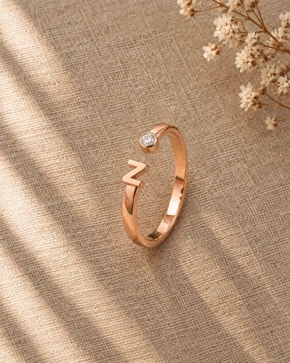 Elegant N Alphabet Ring for Women – Rose Gold Plated | JEWELHIRA