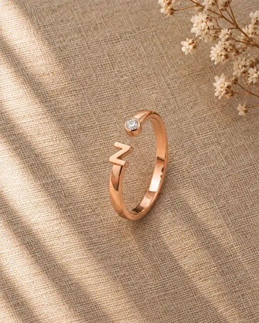 Elegant N Alphabet Ring for Women – Rose Gold Plated | JEWELHIRA