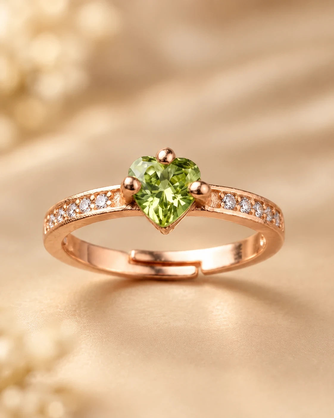Shrek Green Heart Charm Adjustable Ring for Women – Rose Gold Plated | JEWELHIRA