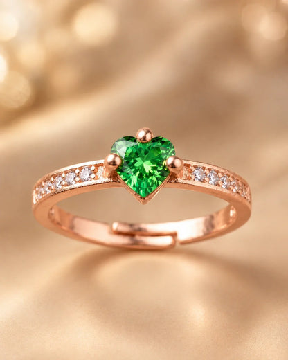 Green Heart American Diamond Ring for Women – Rose Gold Plated | JEWELHIRA