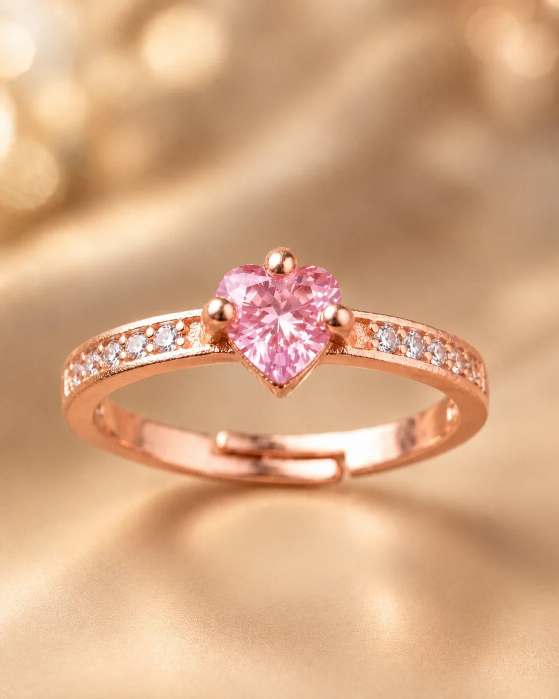 Pink Heart American Diamond Ring for Women – Rose Gold Plated | JEWELHIRA