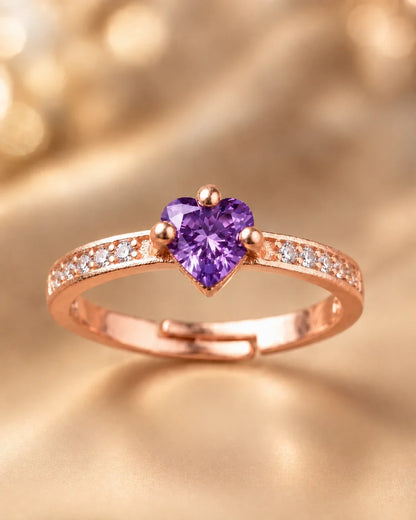 Purple Heart Stone Ring for Women – Rose Gold Plated Adjustable Design | JEWELHIRA