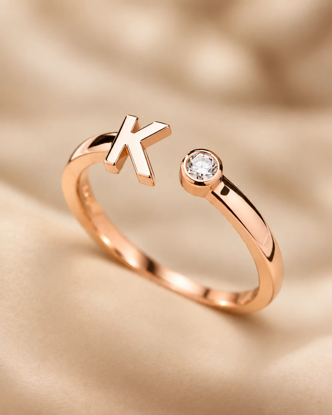 K Alphabet Adjustable Rose Gold Ring for Women – Minimal Style | JEWELHIRA