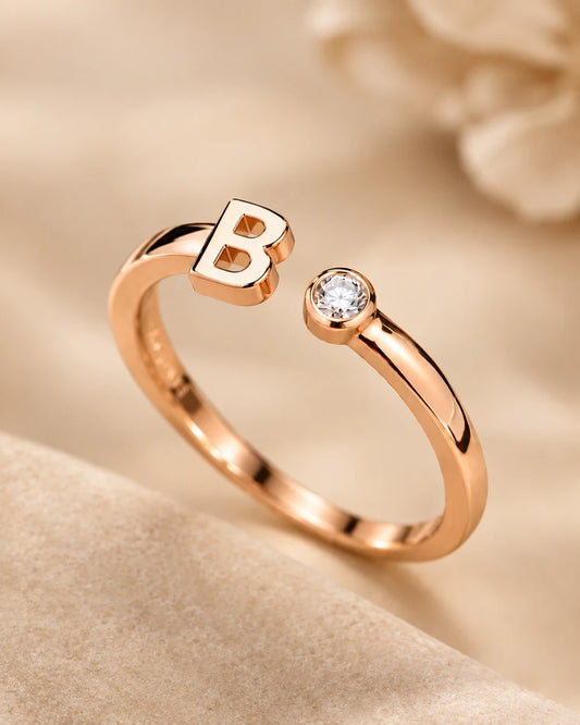 Stylish B Alphabet Fashion Ring for Women – Adjustable Gold Tone | JEWELHIRA