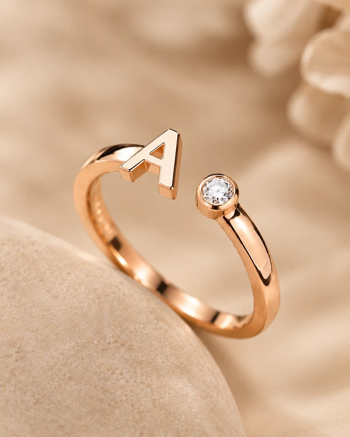 Aura A Initial Adjustable Ring for Women – Rose Gold Plated | JEWELHIRA