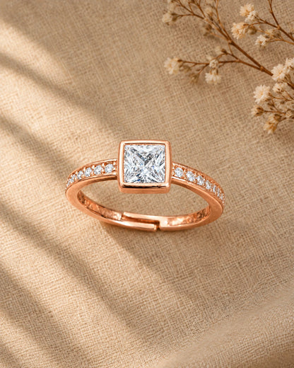 Rose Gold Plated Bezel Cut CZ Diamond Ring Combo for Women – Set of 4 Rings | JEWELHIRA