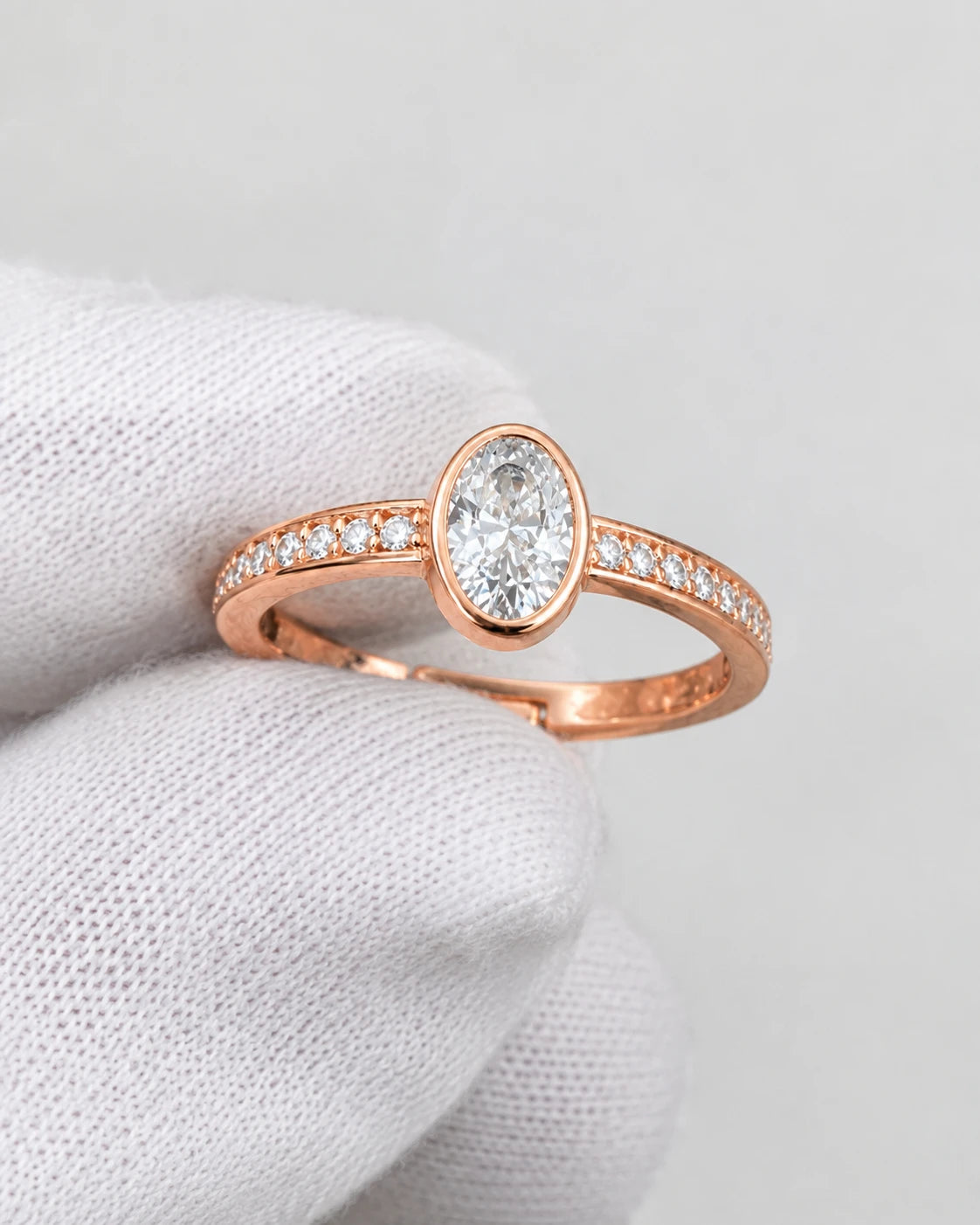 Elegant Oval Bezel CZ Adjustable Ring for Women – Rose Gold Plated | JEWELHIRA