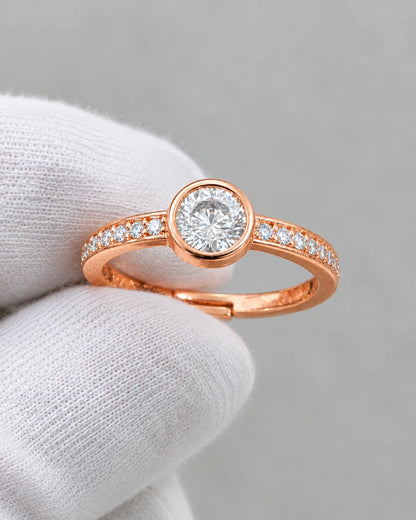 Classic Round Bezel CZ Adjustable Ring for Women – Rose Gold Plated | JEWELHIRA