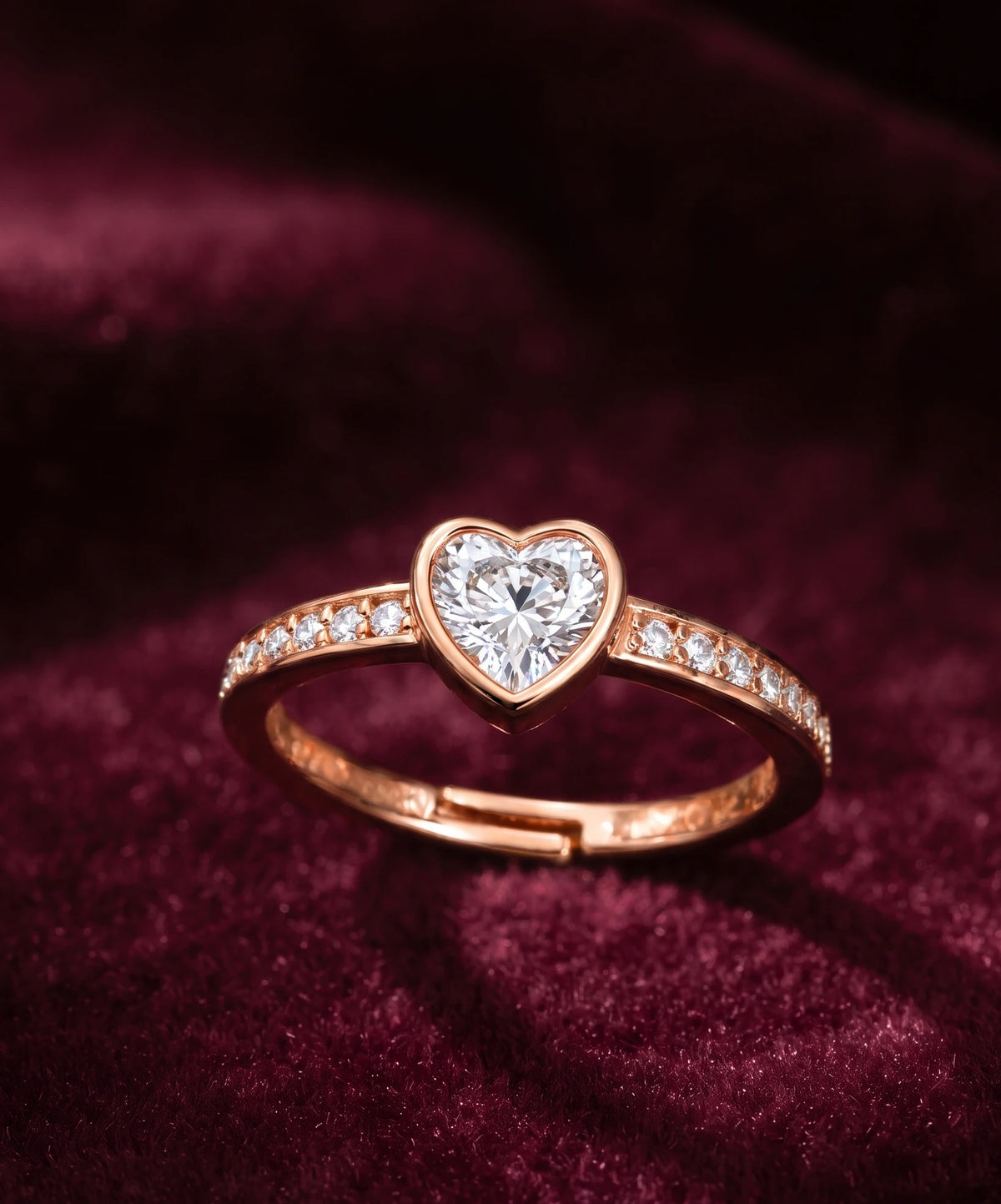 Heart Glow CZ Stone Ring for Women – Rose Gold Finish | JEWELHIRA