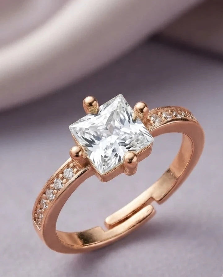 Square Sparkle White Stone Adjustable Ring for Women – Rose Gold Finish | JEWELHIRA