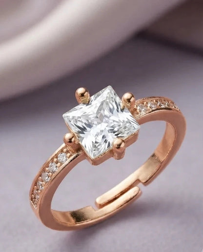 Square Sparkle White Stone Adjustable Ring for Women – Rose Gold Finish | JEWELHIRA