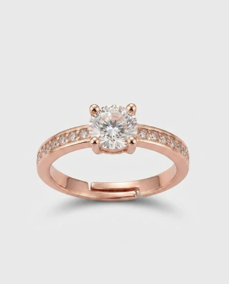 Classic Round American Diamond Ring for Women – Rose Gold Plated | JEWELHIRA