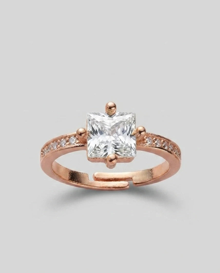Square Sparkle White Stone Adjustable Ring for Women – Rose Gold Finish | JEWELHIRA