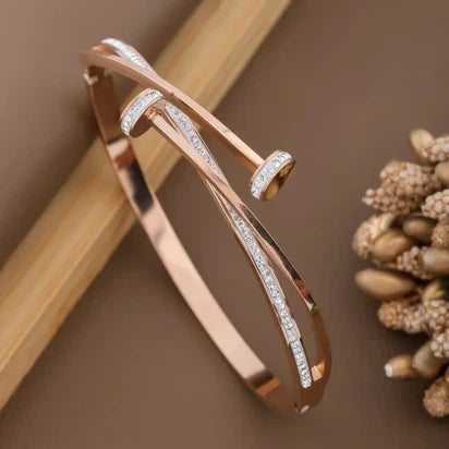 Dual Cap Rose Gold Finish Bracelet for Women | JEWELHIRA