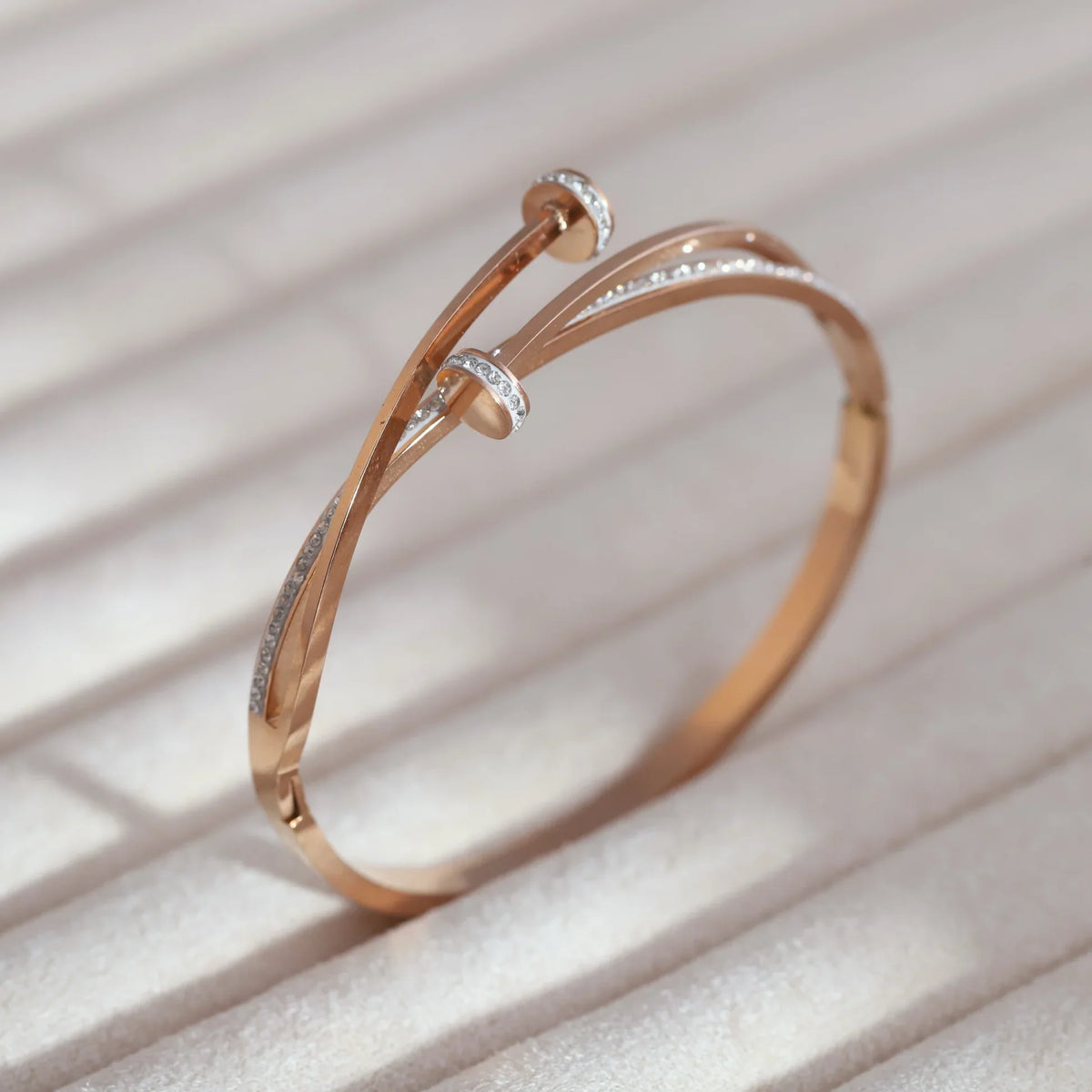 Dual Cap Rose Gold Finish Bracelet for Women | JEWELHIRA