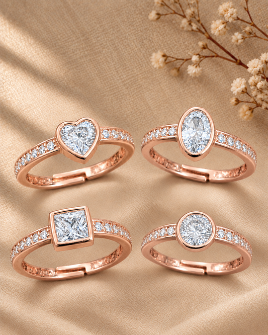Rose Gold Plated Bezel Cut CZ Diamond Ring Combo for Women – Set of 4 Rings | JEWELHIRA