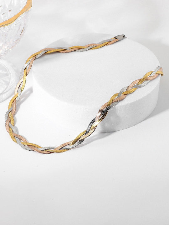 Triple Tone Layered Chain Necklace for Women | JEWELHIRA