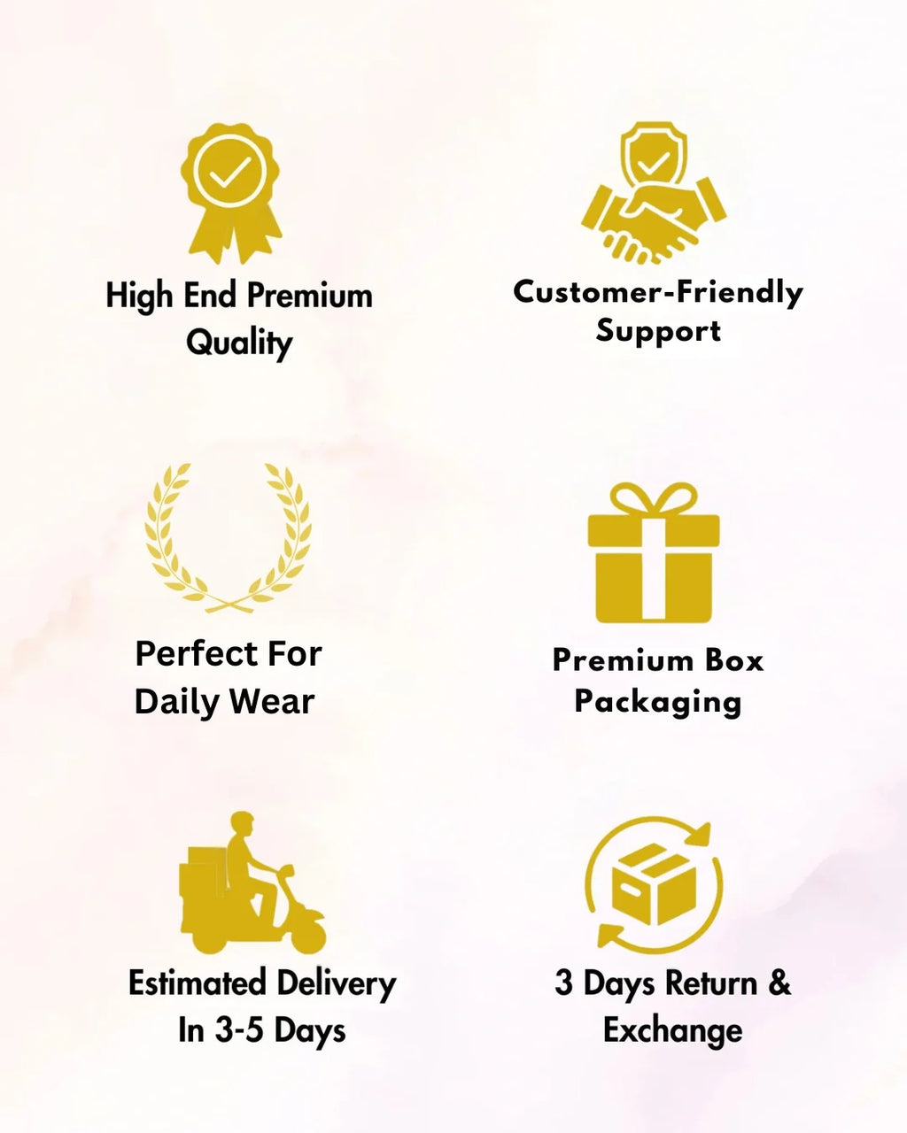 Set of icons and text highlighting product features on a light background