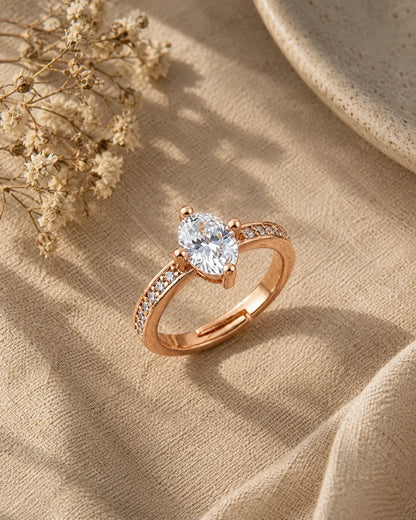Elegant Oval American Diamond Ring for Women – Rose Gold Plated | JEWELHIRA