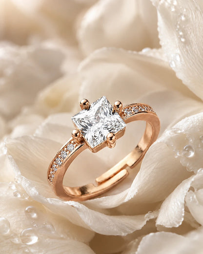 Square Sparkle White Stone Adjustable Ring for Women – Rose Gold Finish | JEWELHIRA