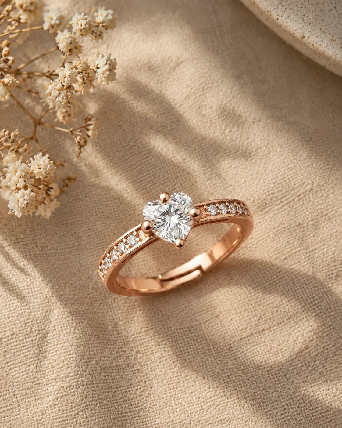 Heart Glow White Stone Ring for Women – Rose Gold Plated | JEWELHIRA