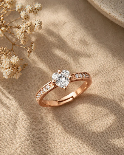 Heart Glow White Stone Ring for Women – Rose Gold Plated | JEWELHIRA