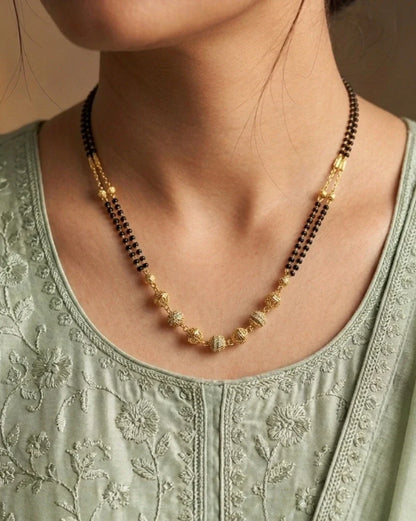 Double Layer Gold Plated Bead Mangalsutra for Women | JEWELHIRA