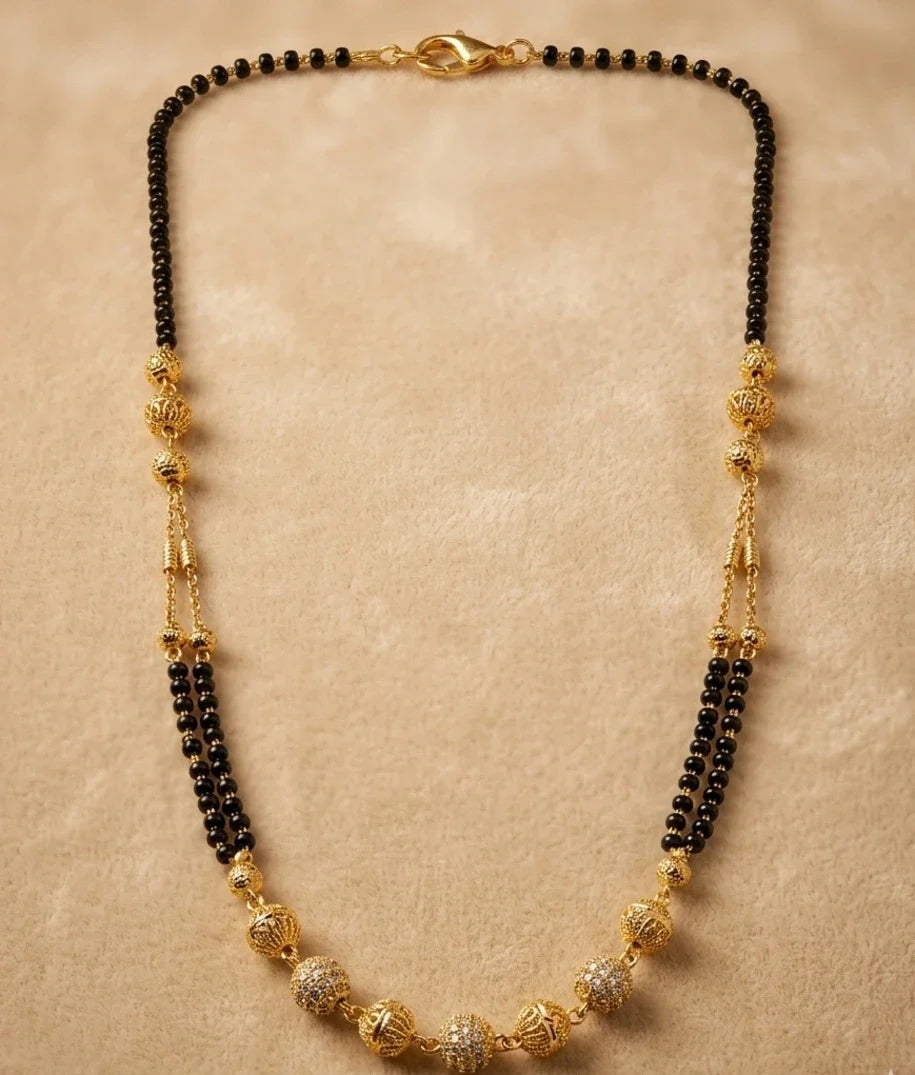 Double Layer Gold Plated Bead Mangalsutra for Women | JEWELHIRA