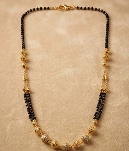 Double Layer Gold Plated Bead Mangalsutra for Women | JEWELHIRA