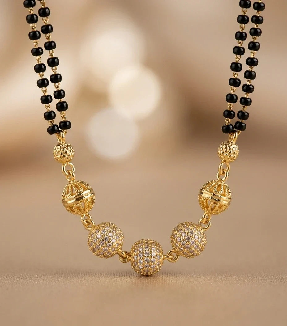 Double Layer Gold Plated Bead Mangalsutra for Women | JEWELHIRA