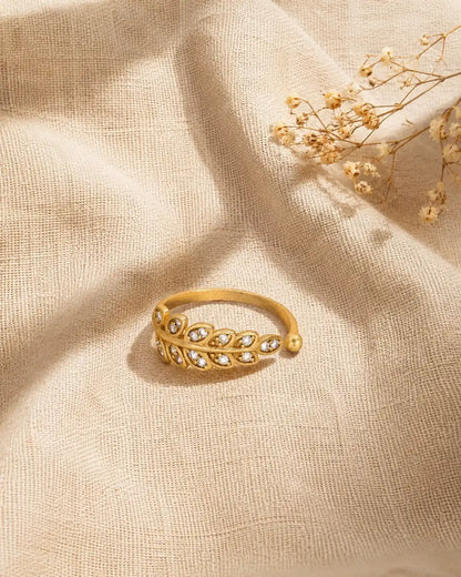 Leaf Elegance Gold Plated Ring for Women – Adjustable Daily Wear Design | JEWELHIRA
