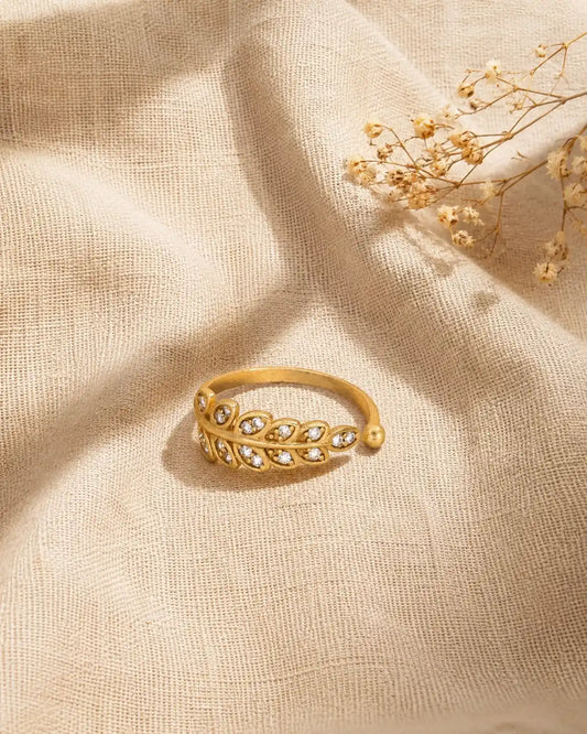 Leaf Elegance Gold Plated Ring for Women – Adjustable Daily Wear Design | JEWELHIRA