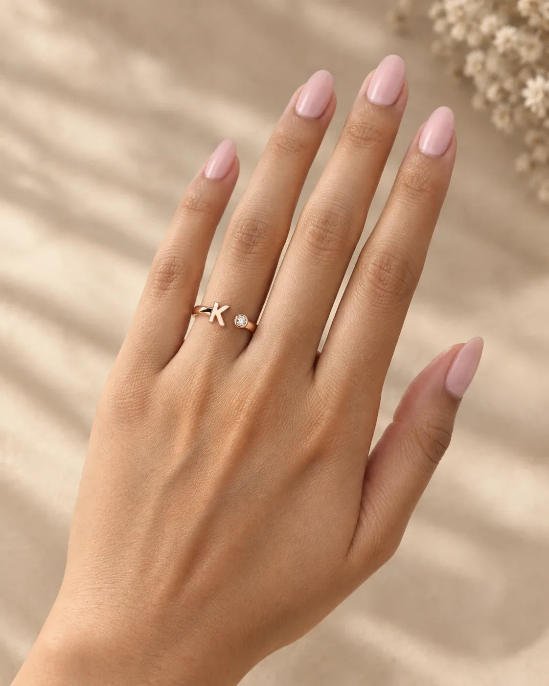K Alphabet Adjustable Rose Gold Ring for Women – Minimal Style | JEWELHIRA