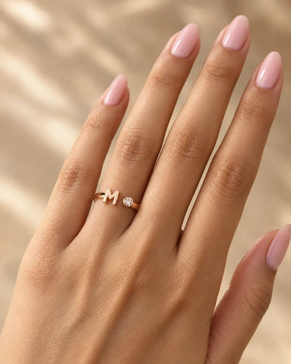 Elegant M Alphabet Adjustable Ring for Girls | JEWELHIRA