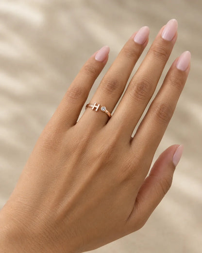 Classic H Letter Open Band Ring for Girls – Rose Gold Plated | JEWELHIRA