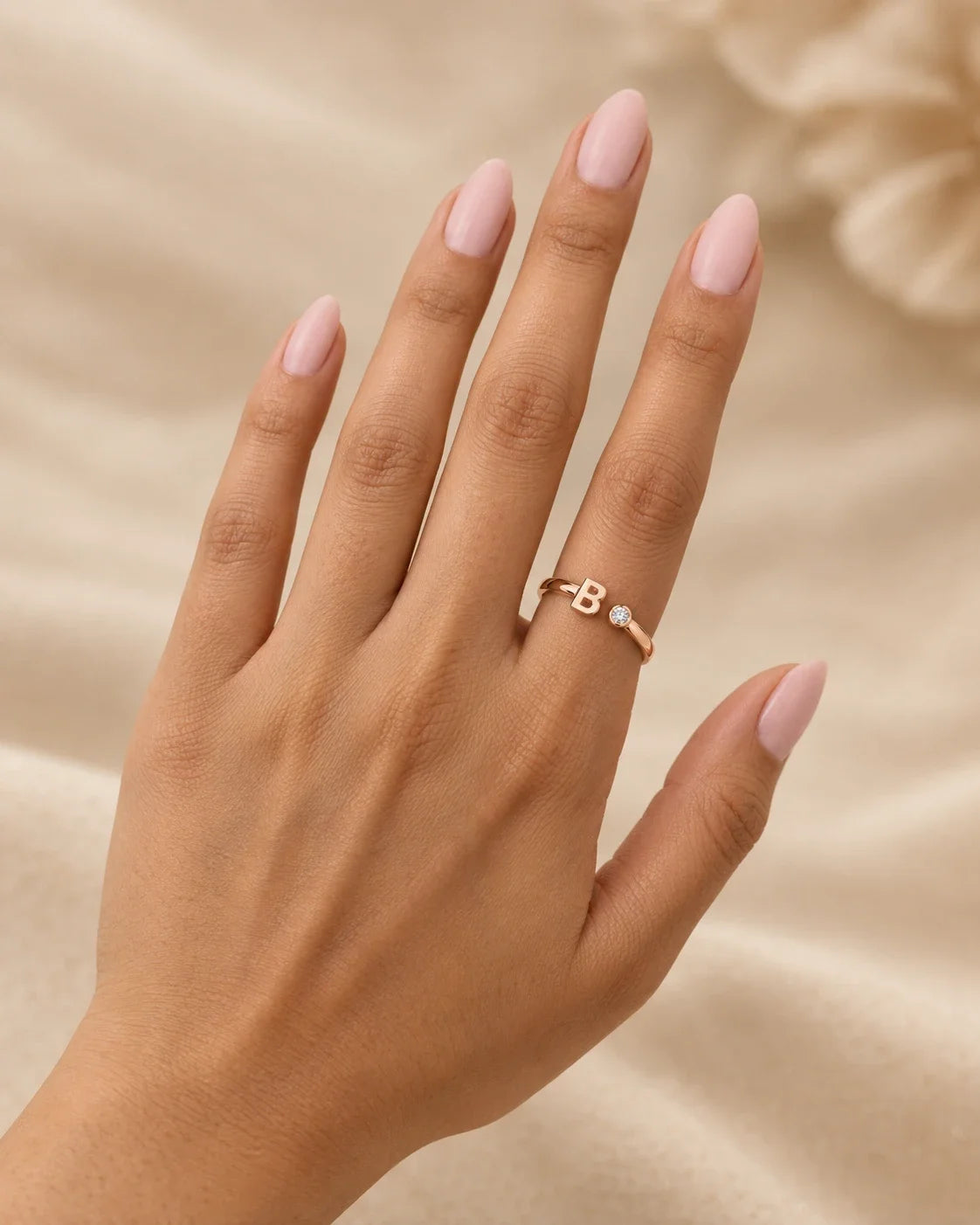 Stylish B Alphabet Fashion Ring for Women – Adjustable Gold Tone | JEWELHIRA
