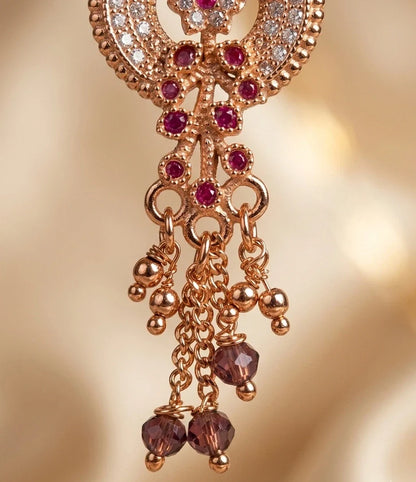 Rose Gold Plated Round CZ Tassel Mangalsutra for Women | JEWELHIRA