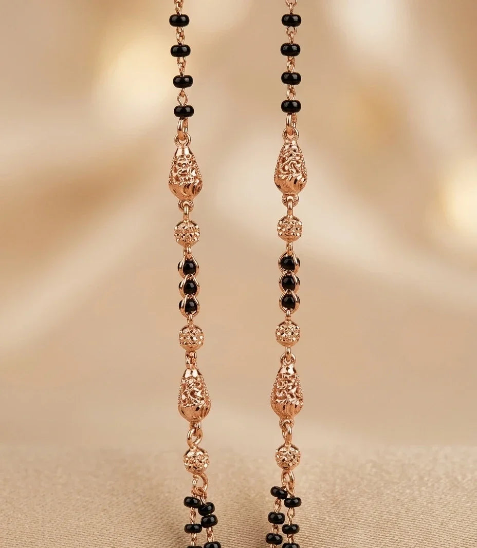 Rose Gold Plated Round CZ Tassel Mangalsutra for Women | JEWELHIRA